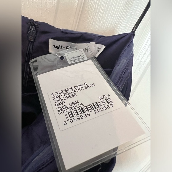 self-portrait Polka Dot Satin Midi Dress in Navy - Picture 7 of 14